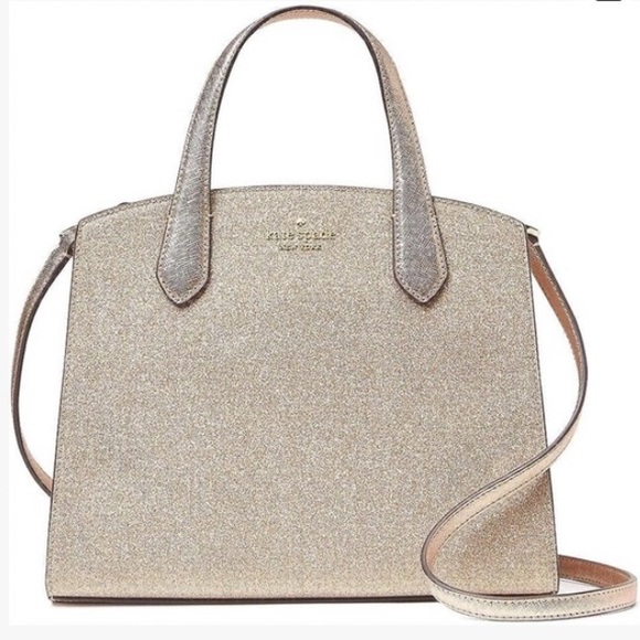 Kate Spade Rose Gold Tinsel Glitter Fabric Sparkle Satchel Purse Bag - Picture 14 of 14